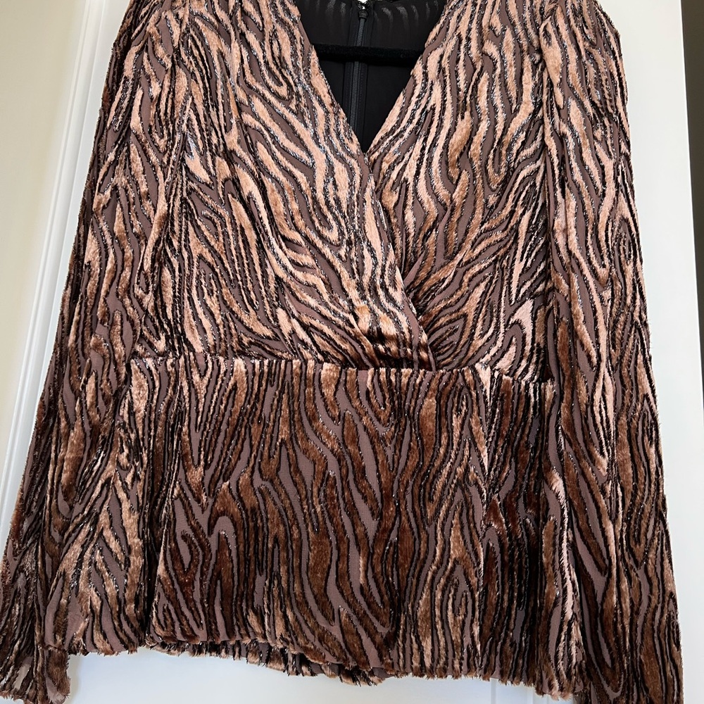 Elie Tahari Zebra Print Blouse in Black and Brown